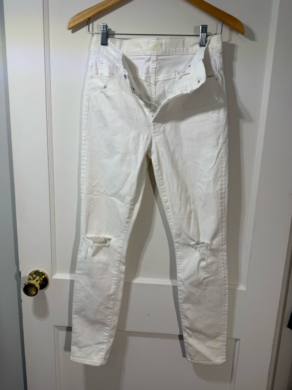 MOTHER White Distressed Skinny Jeans